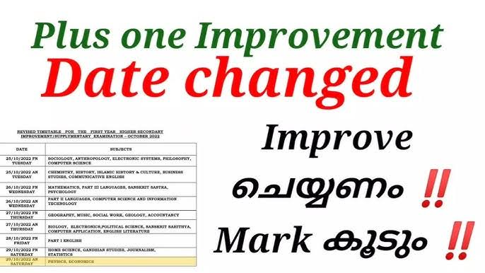 +1 ഇംപ്രൂവ്മെൻ്റ് പരീക്ഷ മാറ്റി